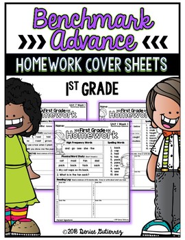Preview of First Grade Benchmark Advance Homework Cover Sheets Melonheadz Edition