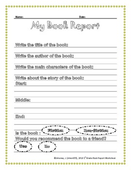 1st grade book report pdf