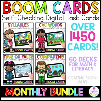 Preview of First Grade Boom Cards™ Monthly BUNDLE | Distance Learning
