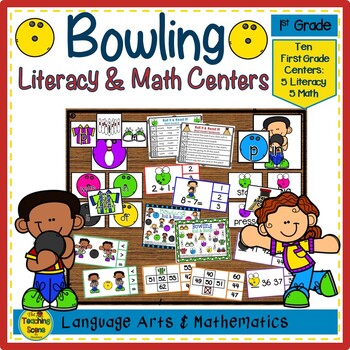 Preview of First Grade Bowling Themed Literacy & Math Centers & Activities