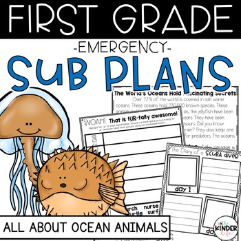 Preview of Ocean Animals Emergency First Grade Sub Plans | June | NO PREP Sub Plans for 1st