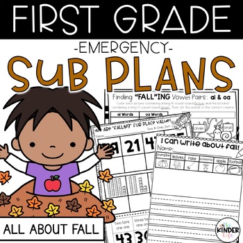 Preview of First Grade Fall Emergency Sub Plans | NO PREP November Sub Plans for 1st Grade