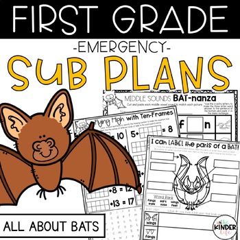 Preview of First Grade Bats Emergency Sub Plans | NO PREP October Sub Plans for 1st Grade