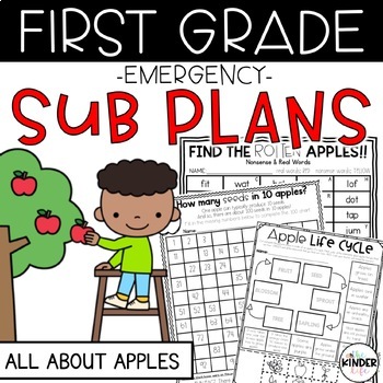 Preview of First Grade Emergency Sub Plans September Apples | NO PREP Sub Plans for 1st