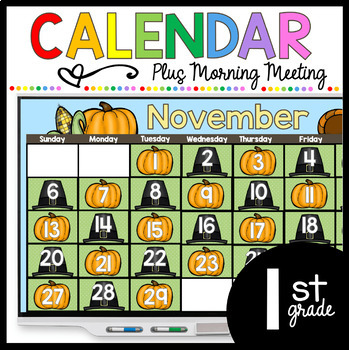 Preview of First Grade Calendar morning meeting November Digital Google Slides Phonics SEL