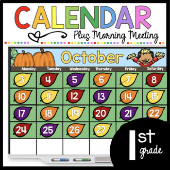 Preview of First Grade Calendar morning meeting October Digital Google Slides Phonics SEL