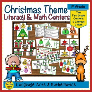 Preview of First Grade Christmas Themed Literacy & Math Centers & Activities