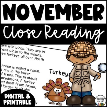 Preview of First Grade Close Reading for November - NO PREP!