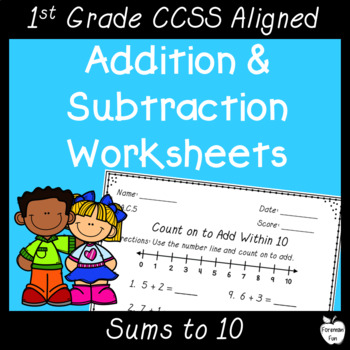 Preview of Single Digit Addition & Subtraction Worksheets - Number Line Addition to 20