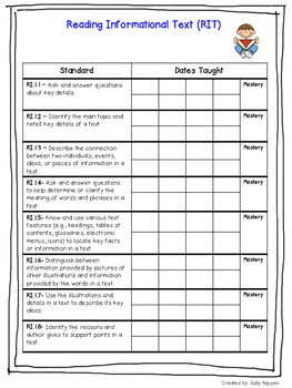 First Grade Common Core Checklist for Teachers by Sally Nguyen | TpT