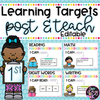 Preview of First Grade Common Core Learning Targets-Post & Teach (Editable)