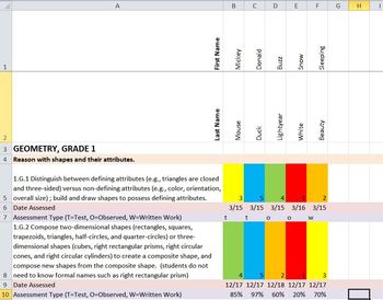 Preview of First Grade Common Core Math Spreadsheet
