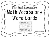 First Grade Common Core Math Vocabulary Word Cards - Black
