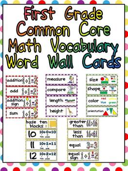 First Grade Common Core Math Vocabulary Word Wall Cards by Melissa Williams