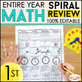 1st Grade Math Spiral Review & Quizzes | Homework or Morning Work