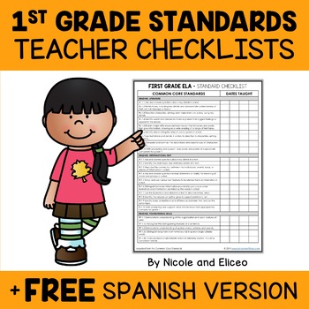 Preview of First Grade Common Core Standards Checklists + FREE Spanish
