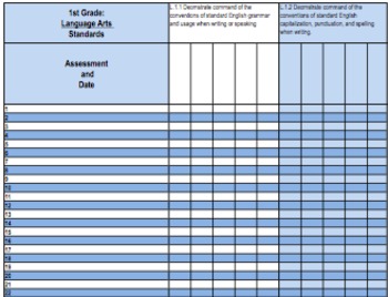 Preview of First Grade Common Core Standards Gradebook
