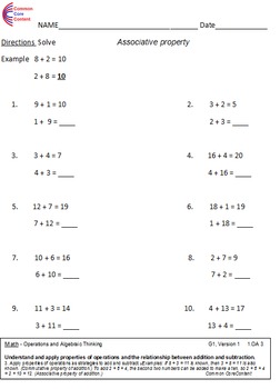 First Grade Common Core Math Worksheets 1.Oa.a.3, 1.Oa.a.4, 1.Oa.a.5