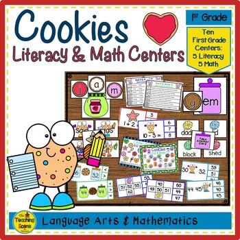Preview of First Grade Cookies Themed Literacy & Math Centers & Activities