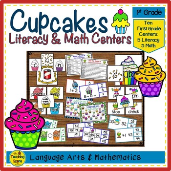 Preview of First Grade Cupcakes Themed Literacy & Math Centers & Activities