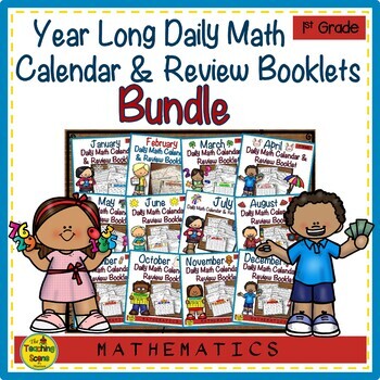 Preview of First Grade Daily Calendar & Math Review Year Long Booklets Bundle