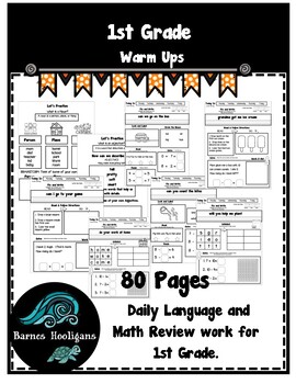 Preview of First Grade Daily Warm UP** Review Work** Language Arts, Math Review****