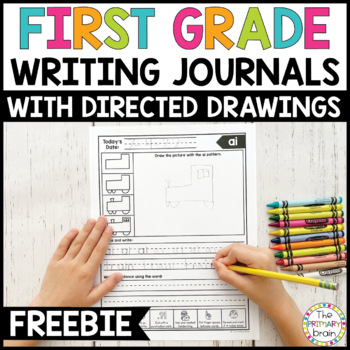 Preview of First Grade Daily Writing Journals FREEBIE with Handwriting & Directed Drawings