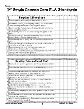 Preview of First Grade Data Binder CC ELA and Math Student Checklists