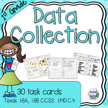 Preview of 1st Grade Data Collection Task Cards NO PREP 1.8A, 1.8B, 1.MD.C.4