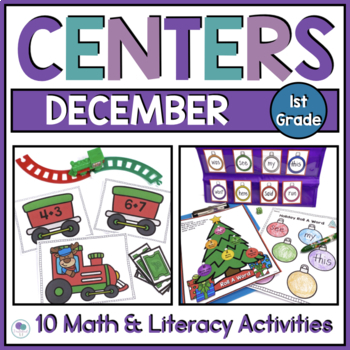 Preview of December Math And Literacy Centers For Kindergarten First Grade