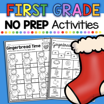 Preview of Christmas Activities First Grade Worksheets December 1st Grade Math Phonics