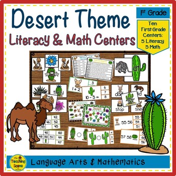 Preview of First Grade Desert Themed Literacy & Math Centers & Activities