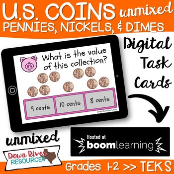 Preview of First Grade Determine the Value of a Coin Collection TEKS Boom Cards {Set 1}