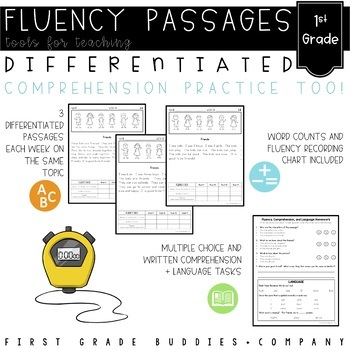 Preview of 1st Grade Reading Fluency Passages with Comprehension Questions | Differentiated