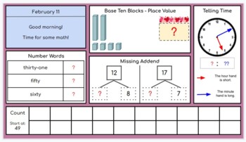 Preview of First Grade Digital Morning Meeting Slides | Interactive | Math | February