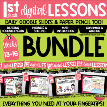 Preview of First Grade Digital & Paper Lesson Plans Bundle Weeks 13-16 Google Slides