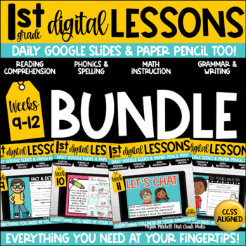 Preview of First Grade Digital & Paper Lesson Plans Bundle Weeks 9-12 Google