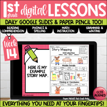Preview of First Grade Digital & Paper Lesson Plans Week 14  Google Slides