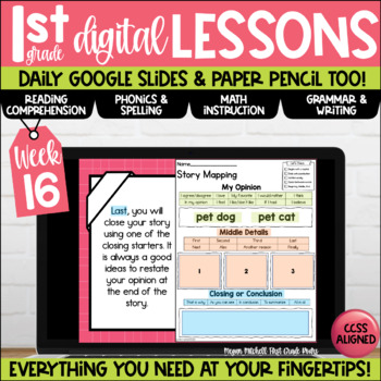 Preview of First Grade Digital & Paper Lesson Plans Week 16  Google Slides