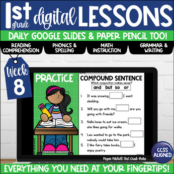 Preview of First Grade Digital & Paper Lesson Plans Week 8 Google Slides