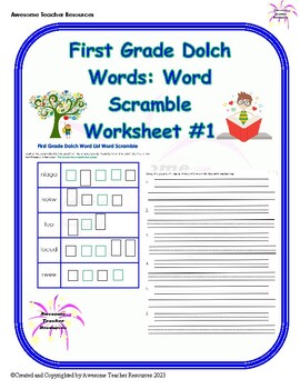 Preview of First Grade Dolch Word List Word Scramble Worksheet #1