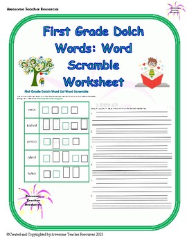 Preview of First Grade Dolch Word List Word Scramble Worksheet