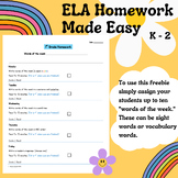 ELA Homework Made Easy! Grades K - 2