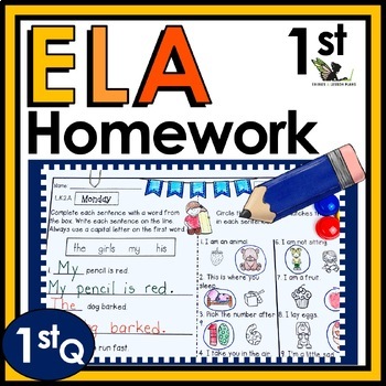 Preview of 1st Grade Weekly ELA Homework, Morning Work and Spiral Review Activities - 1st Q