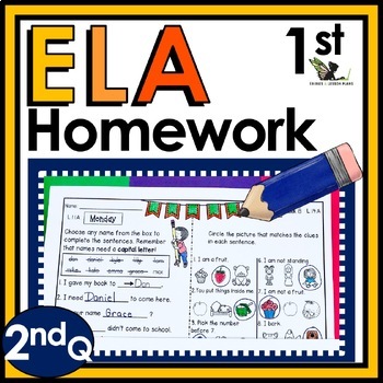 Preview of First Grade Weekly ELA Homework, Morning Work, Spiral Review Activities -2nd Q