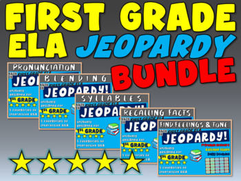 Preview of First Grade ELA JEOPARDY BUNDLE Blending, Pronunciation, Syllables, Recall, Tone