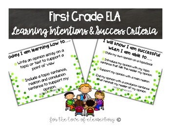 Preview of First Grade ELA Learning Intentions and Success Criteria