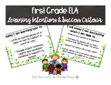 First Grade ELA Learning Intentions and Success Criteria