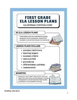 Preview of First Grade ELA Lesson Plans - California Common Core