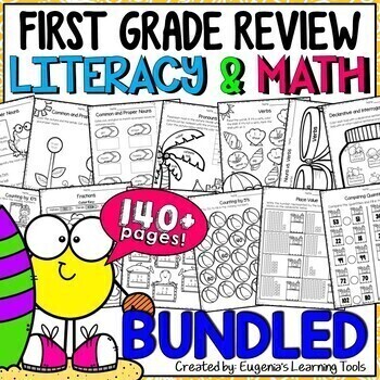 Preview of First Grade ELA Reading and Math Review | End of Year or Summer NO PREP Packet